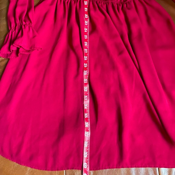 Bright Red Beautiful Dress Midi with Long Sleeves Detail on the Front - Picture 15 of 16